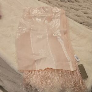 Elegant Pink Sheer Scarf with Fringe